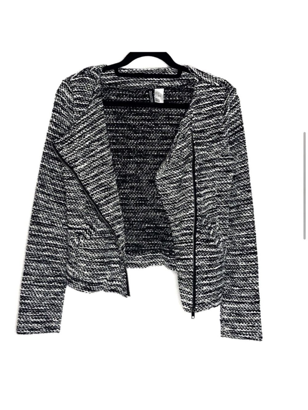 H&M Black Divided Black & White Marled Open Moto Cardigan Small